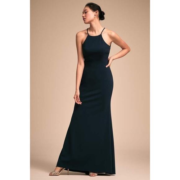 New Anthropologie BHLDN Foundry Dress HALTER-NECK $260 SIZE 10 Navy Lace Detail - Picture 1 of 6